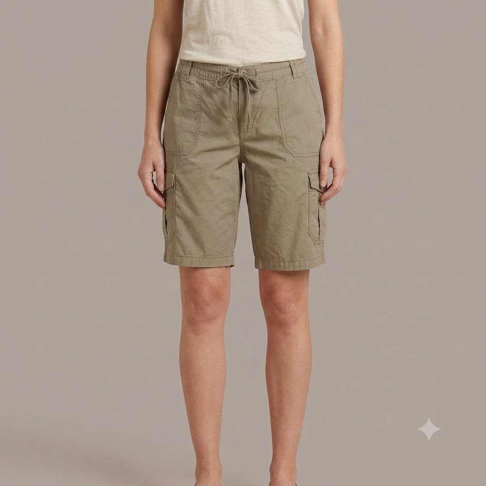 Merona Cargo Shorts Womens‎ Size 10 Green Khaki 100% Cotton Multi-Pocket